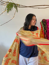 Load image into Gallery viewer, Pale Yellow x Red Large Handmade Sheer Georgette Wrap / Throw - C015