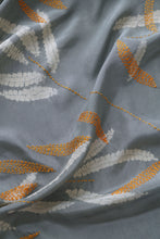Load image into Gallery viewer, Moonlight Silver &amp; Ochre Habutai Silk Scarf Shibori &amp; Kantha Hand Dyed