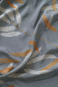 Moonlight Silver & Ochre Habutai Silk Scarf Shibori & Kantha Hand Dyed