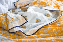 Load image into Gallery viewer, Marigold Yellow | Hand Block Print | Soft Cotton Quilt | Queen Size
