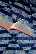 Load image into Gallery viewer, Indigo Chevron Shibori Habotai Silk Scarf Hand Dyed