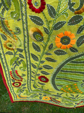 Load image into Gallery viewer, Leaf Green Madhubani Style Handmade Chanderi Cotton Shawl / Throw - B193