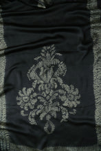 Load image into Gallery viewer, Charcoal Mughal Motif Satin Silk Scarf Shibori Hand Dyed