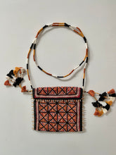 Load image into Gallery viewer, Heritage Art Silk Rabari Handbag Black Organic Cotton Yarn Hand Embroidery with mirrors tassels Glass Beads &amp; Hand Wound Shoulder Strap