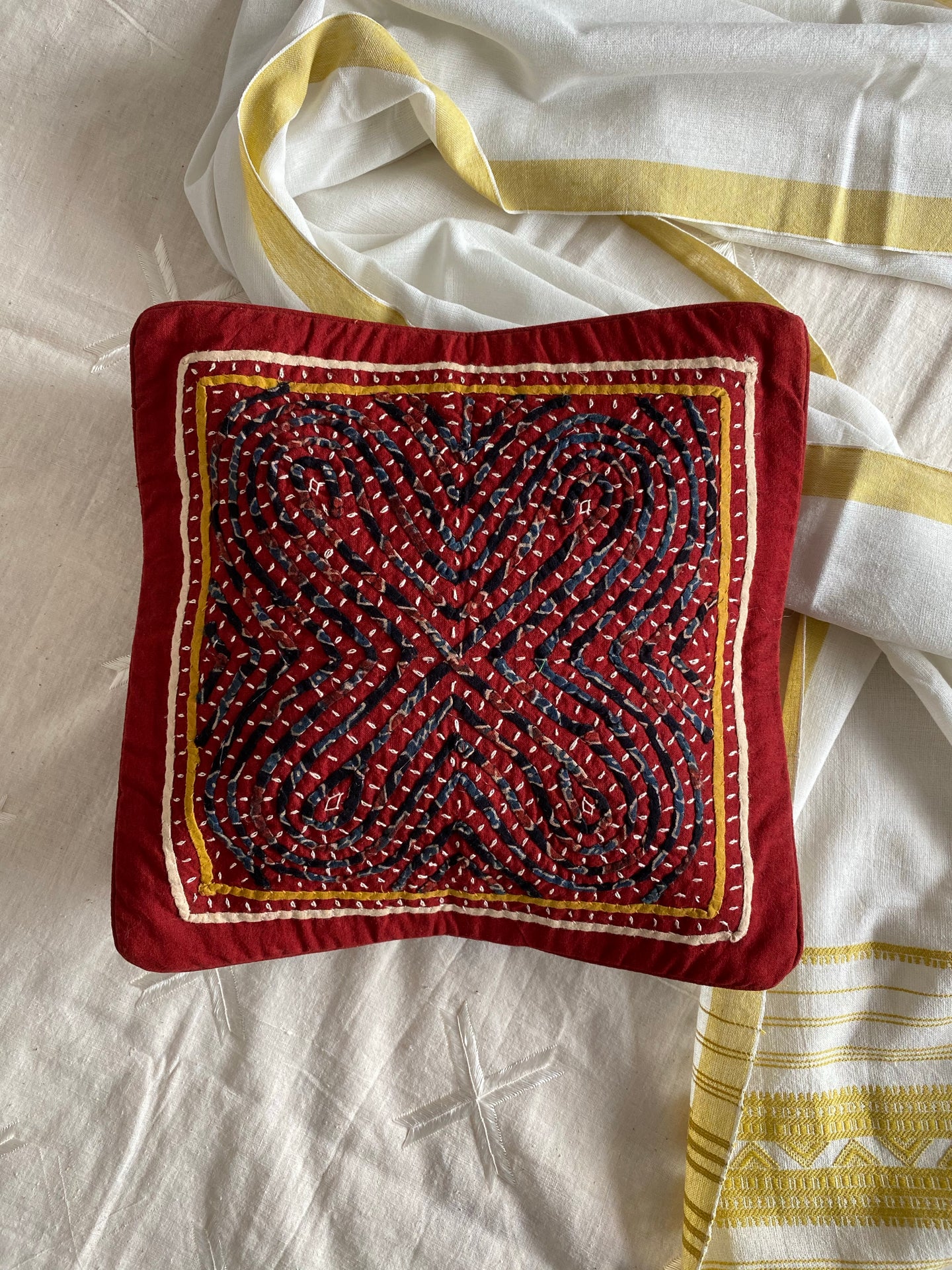 Rabari Appliqué Technique Cushion Cover | Kala Cotton | by Sarjaniben Bhacha