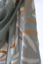 Load image into Gallery viewer, Moonlight Silver &amp; Ochre Habutai Silk Scarf Shibori &amp; Kantha Hand Dyed