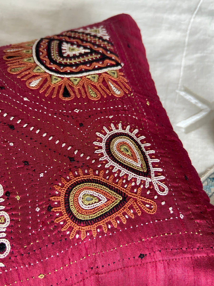 Multicolor - Kala Raksha Rabari Hand Embroidery Cotton Cushion Cover (16 x 16 in)