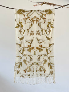White Botanical Print Scarf | Indigenous Cotton | Handwoven & Naturally Dyed - 0020A-SY-HT