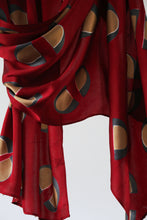 Load image into Gallery viewer, Maroon &amp; Gold Dust Satin Silk Scarf Itajime Hand Dyed