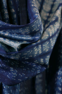 Indigo Miniature Print Bangalore Silk Scarf Staple Hand Dyed