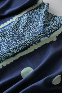 Deep Indigo Bangalore Silk Scarf Bandhani Hand Dyed