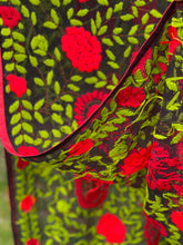 Load image into Gallery viewer, Black x Green Large Handmade Sheer Georgette Wrap / Throw - B100