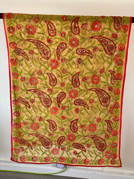 Yellow x Green Large Handmade Sheer Georgette Wrap / Throw - C041