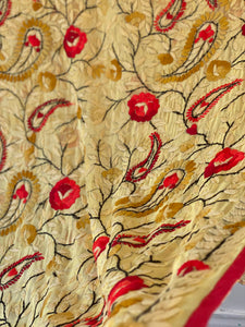 Pastel Yellow x Red Large Handmade Sheer Georgette Wrap / Throw - C002