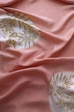 Load image into Gallery viewer, Manjistha Peach Botanical Print Habotai Silk Scarf Itajime Hand Dyed