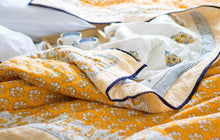 Load image into Gallery viewer, Marigold Yellow | Hand Block Print | Soft Cotton Quilt | Queen Size