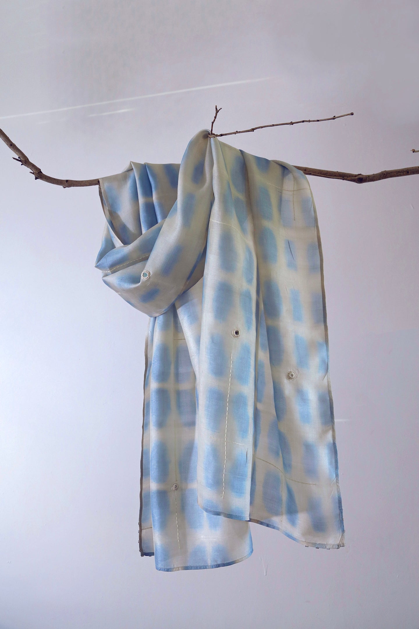 Sky Blue Bangalore Silk Scarf Itajime Hand Dyed
