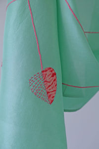 Sage x Pink Appliqué Bangalore Silk Scarf Itajime Hand Dyed