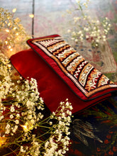 Load image into Gallery viewer, Hand Embroidered Rabari Organic Cotton Clutch Purse Maroon Tribal 24x17CM