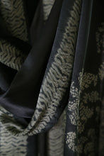 Load image into Gallery viewer, Charcoal Mughal Motif Satin Silk Scarf Shibori Hand Dyed