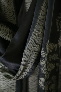 Charcoal Mughal Motif Satin Silk Scarf Shibori Hand Dyed