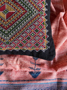 Jat Hand Embroidered Cotton Cushion Cover in Black | by Raziyabai Hasam