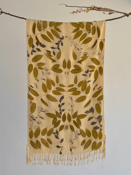 Beige Botanical Print Scarf | Indigenous Cotton | Handwoven & Naturally Dyed - 0003A-SY-HT