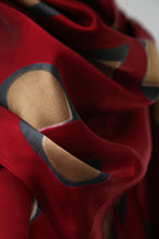 Load image into Gallery viewer, Maroon &amp; Gold Dust Satin Silk Scarf Itajime Hand Dyed