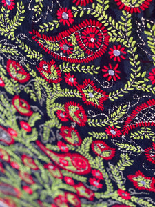 Black x Red Large Handmade Sheer Georgette Wrap / Throw - C025
