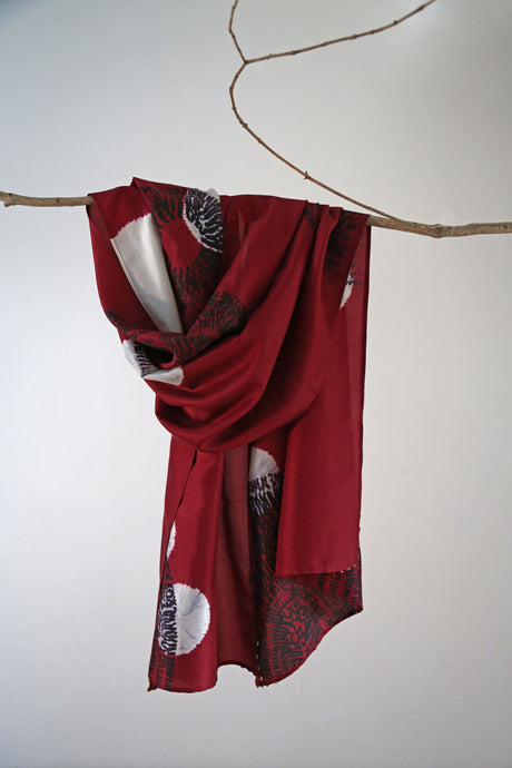Rust Red Multi Circle Bangalore Silk Scarf Shibori Hand Dyed