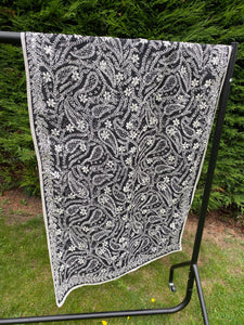 Black x White Large Handmade Chanderi Cotton Wrap / Throw - B253
