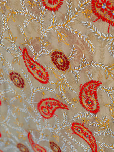 Pale Yellow x Red Large Handmade Sheer Georgette Wrap / Throw - C015