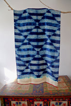 Load image into Gallery viewer, Indigo Chevron Shibori Habotai Silk Scarf Hand Dyed