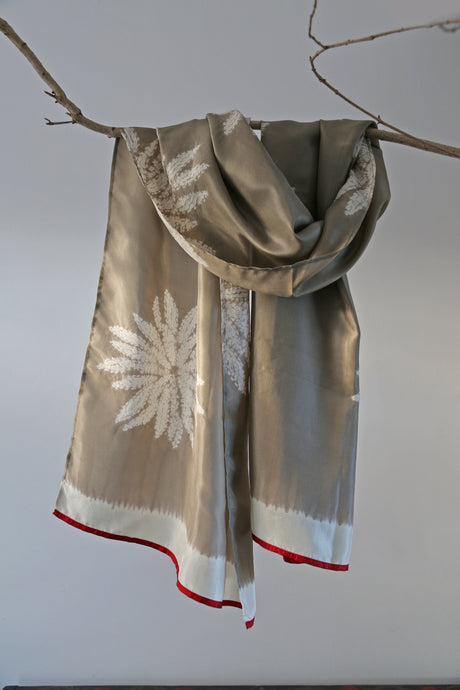 Warm Truffle Habotai Silk Scarf Shibori Hand Dyed