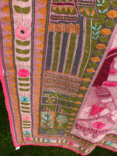 Load image into Gallery viewer, Pastel Pink Madhubani Style Handmade Chanderi Silk Shawl / Throw - B203