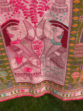 Load image into Gallery viewer, Pastel Pink Madhubani Style Handmade Chanderi Silk Shawl / Throw - B203