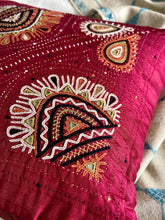 Load image into Gallery viewer, Burgundy Rabari Hand Embroidered Cushion Cover | Silk | by Jasuben Vibha
