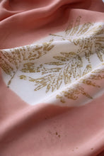 Load image into Gallery viewer, Manjistha Peach Botanical Print Habotai Silk Scarf Itajime Hand Dyed