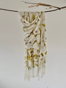 White Botanical Print Scarf | Indigenous Cotton | Handwoven & Naturally Dyed - 0020C-SY-HT