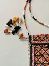 Load image into Gallery viewer, Heritage Art Silk Rabari Handbag Black Organic Cotton Yarn Hand Embroidery with mirrors tassels Glass Beads &amp; Hand Wound Shoulder Strap