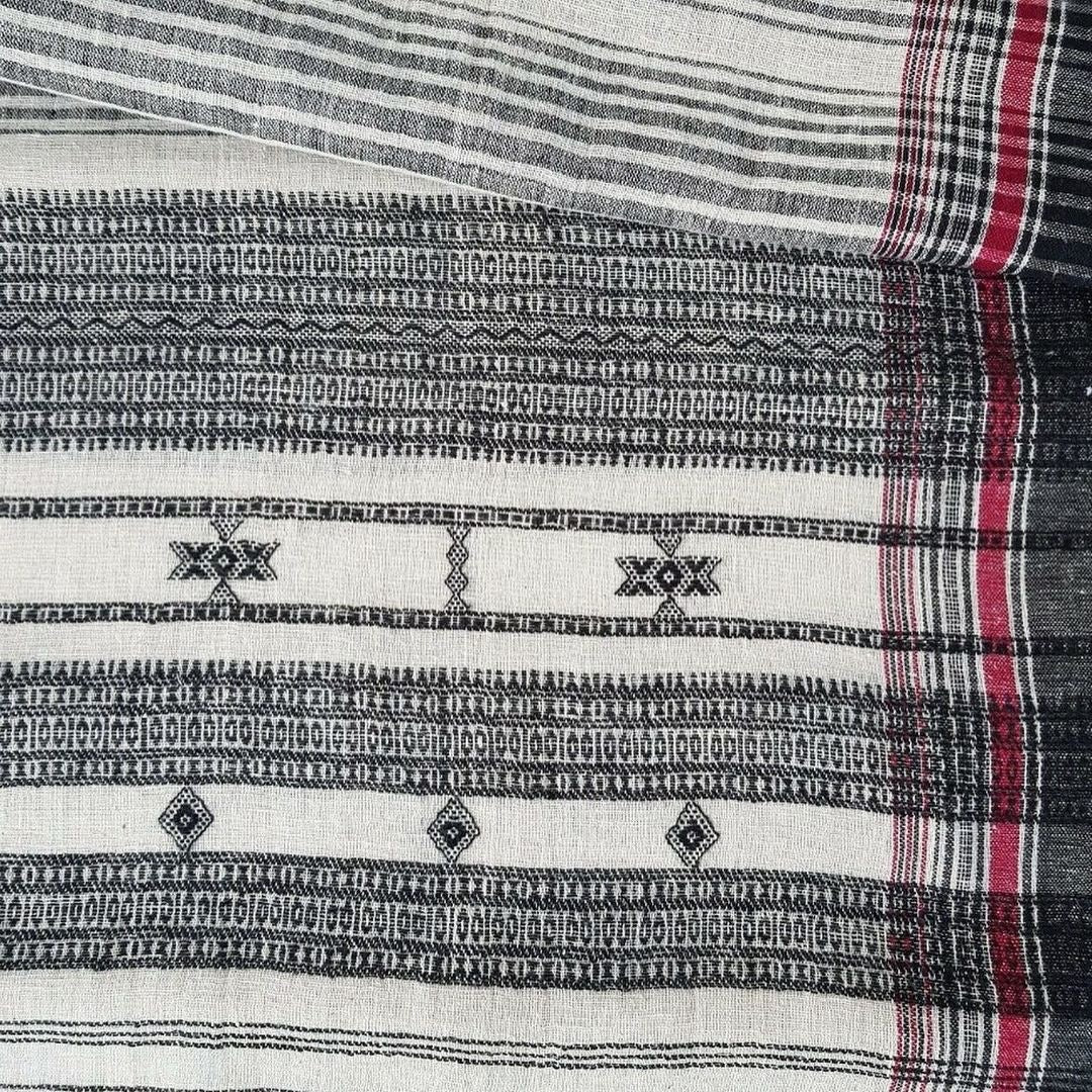 Handwoven Kutch Shawl Natural White Black & Red Organic Kala Cotton Shawl