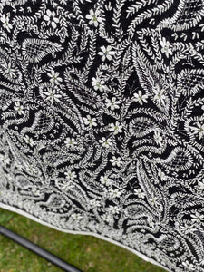 Black x White Large Handmade Chanderi Cotton Wrap / Throw - B253