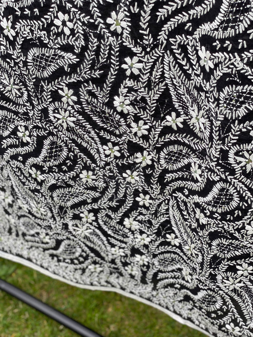 Black x White Large Handmade Chanderi Cotton Wrap / Throw - B253