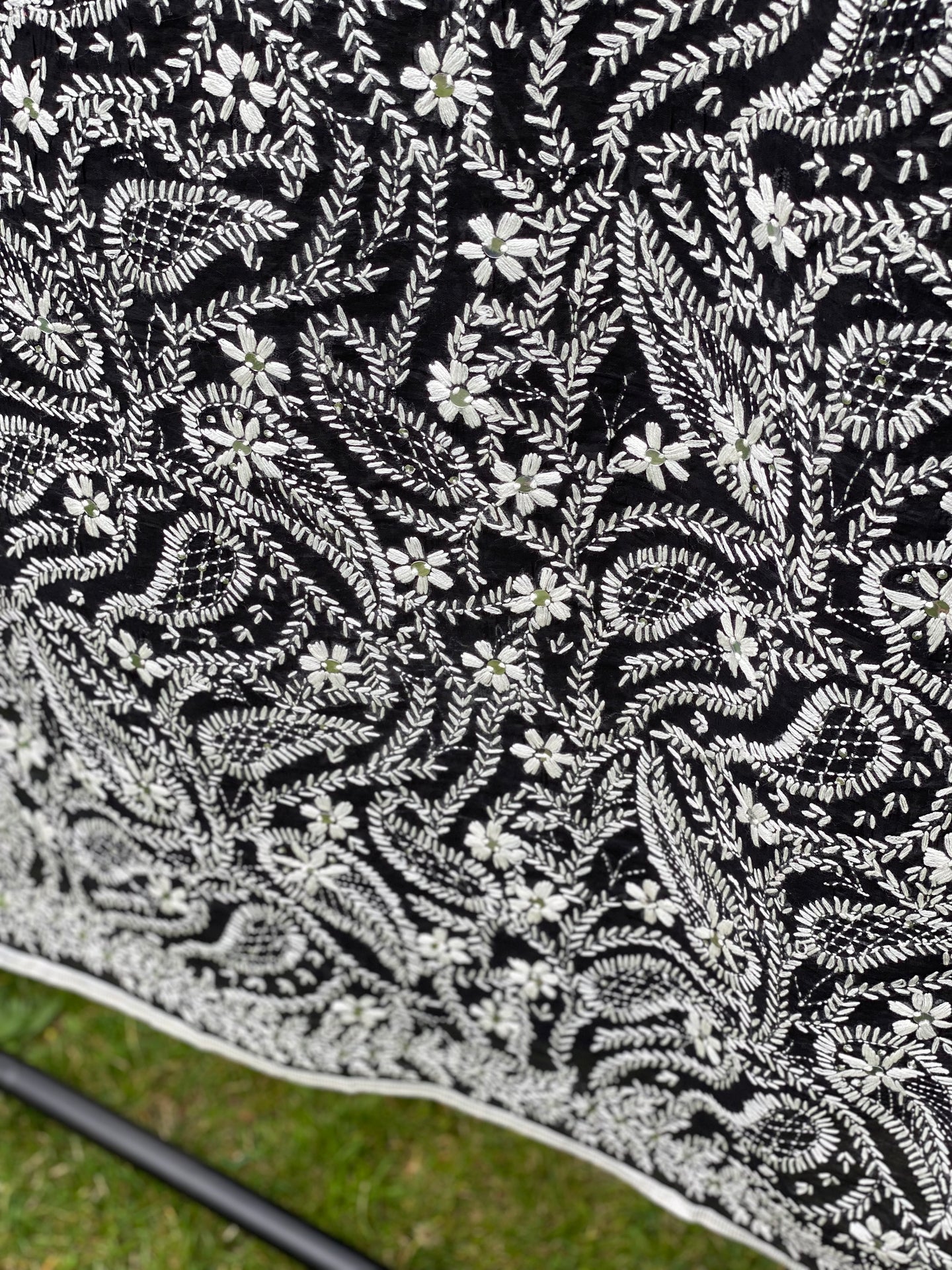 Black x White Large Handmade Chanderi Cotton Wrap / Throw - B253