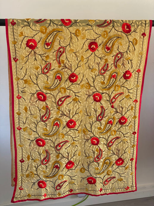 Pastel Yellow x Red Large Handmade Sheer Georgette Wrap / Throw - C002