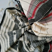 Load image into Gallery viewer, Handwoven Kutch Shawl Natural White Black &amp; Red Organic Kala Cotton Shawl