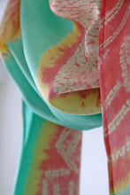 Load image into Gallery viewer, Aqua Bamboo Habotai Silk Scarf Shibori Hand Dyed