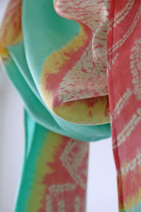 Aqua Bamboo Habotai Silk Scarf Shibori Hand Dyed