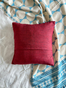 Burgundy Rabari Hand Embroidered Cushion Cover | Silk | by Jasuben Vibha