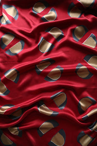 Maroon & Gold Dust Satin Silk Scarf Itajime Hand Dyed